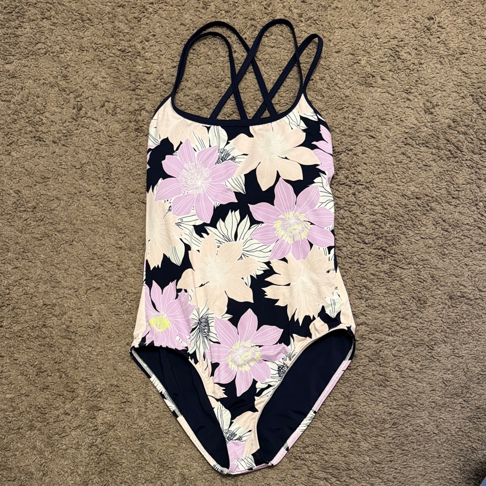 Carve Designs Navy One-Piece Swimsuit with Pink & Cream Floral Print
